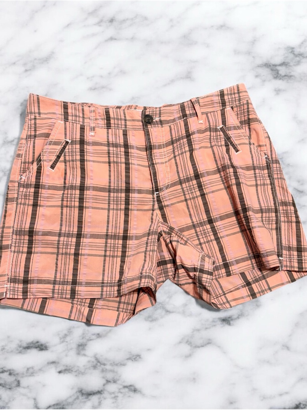 Lee Peach-Pink and Brown Plaid‎ Women's Shorts * One True Fit Lower on Waist